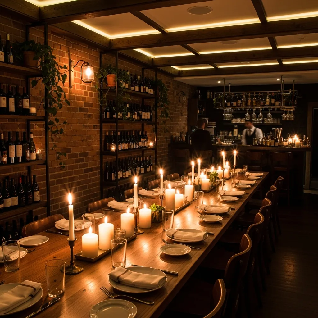 Restaurant interiør med stemningsfuld stearinlysbelysning